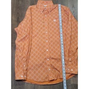 Cinch Mens Orange Geometric Pattern Long Sleeve Button Up Shirt XS